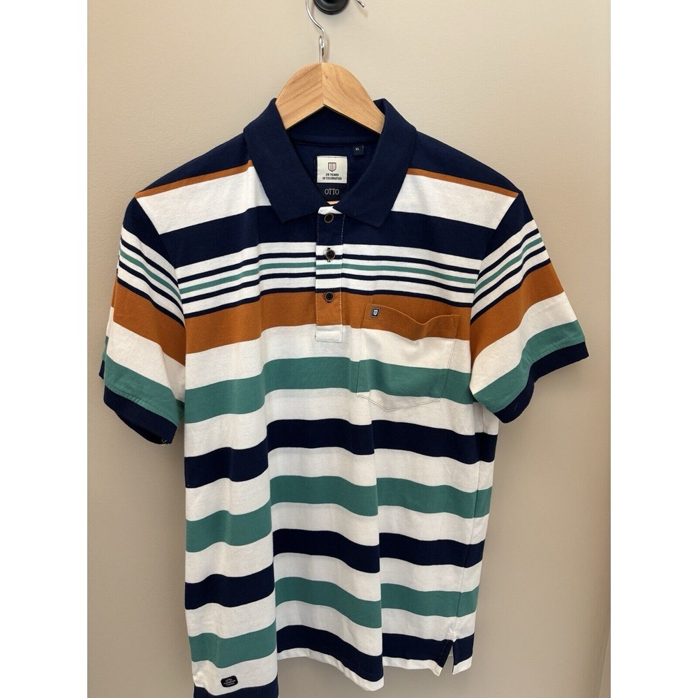 Otto Polo Shirt Men's XL 100 Cotton Blue Pumpkin  Striped